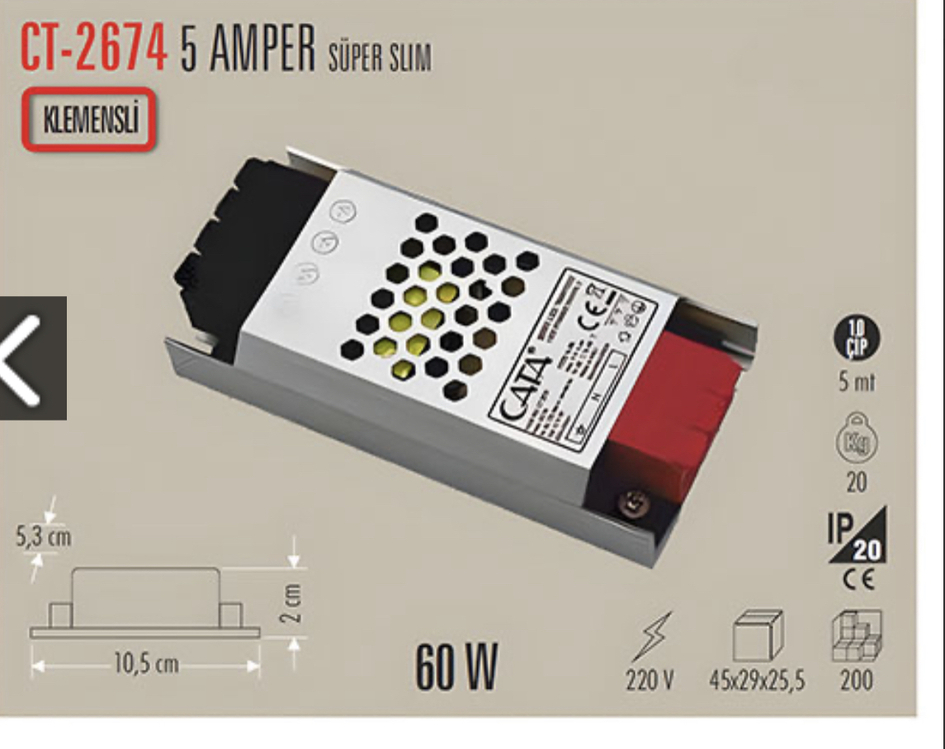 Ac 220/Dc 12 60 wat 5 A adaptör