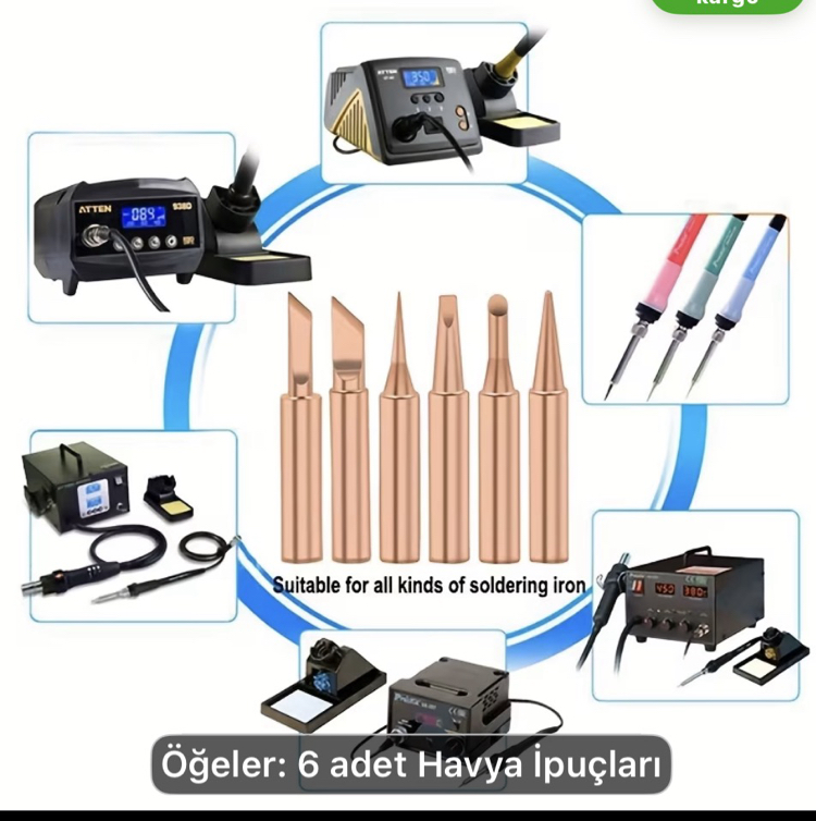 6 parça çeşitli bakır havya ucu