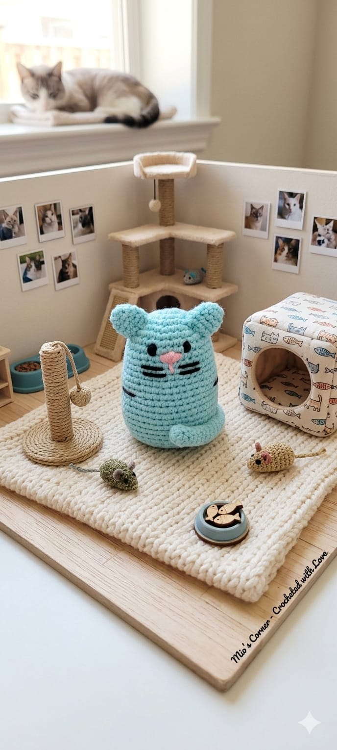 El Örgüsü Mavi Kedi Dekoratif Amigurumi