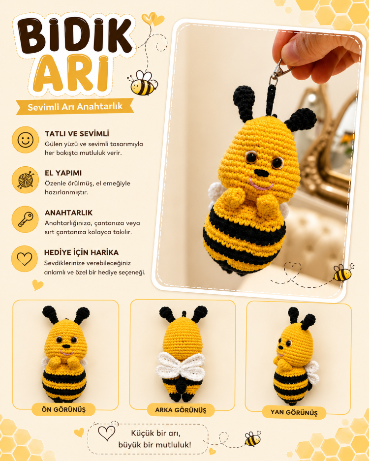 Bıdık Arı El Yapımı Amigurumi Anahtarlık