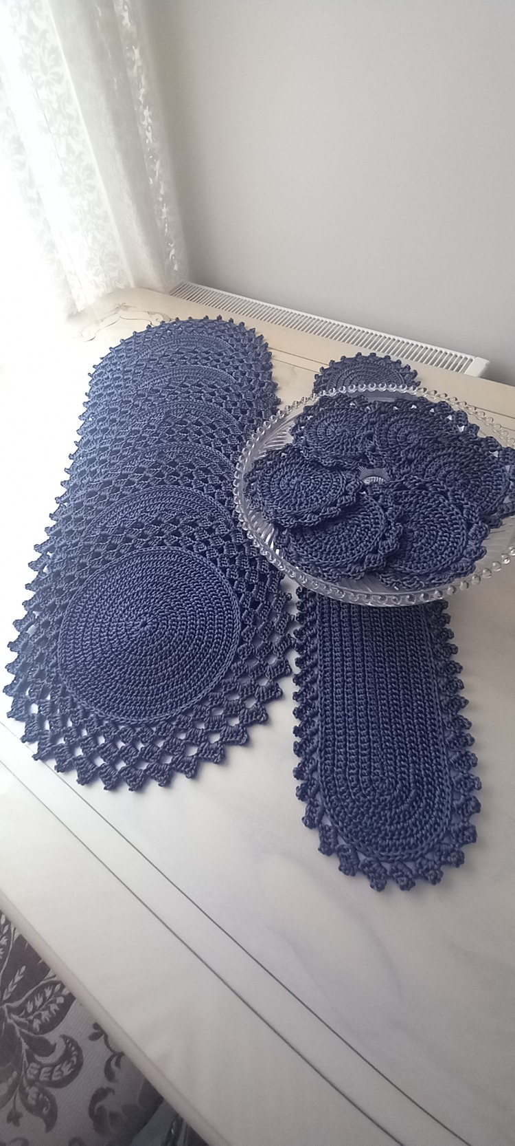 Lacivert Polyester Makrome Supla Takımı