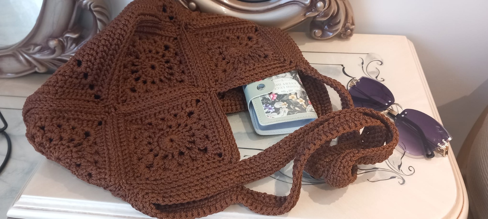  9 Motifli Boho Tarz El Yapımı Tığ İşi Çanta