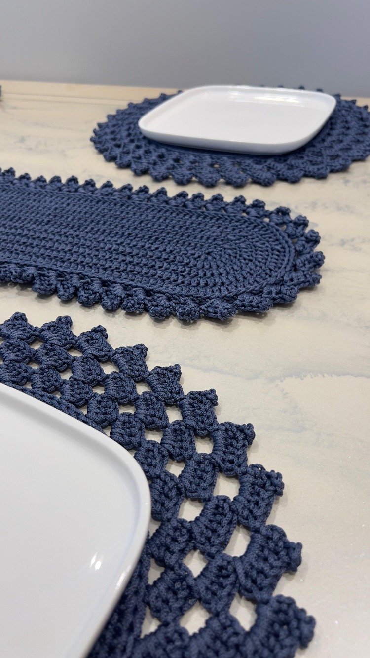 Lacivert Polyester Makrome Supla Takımı