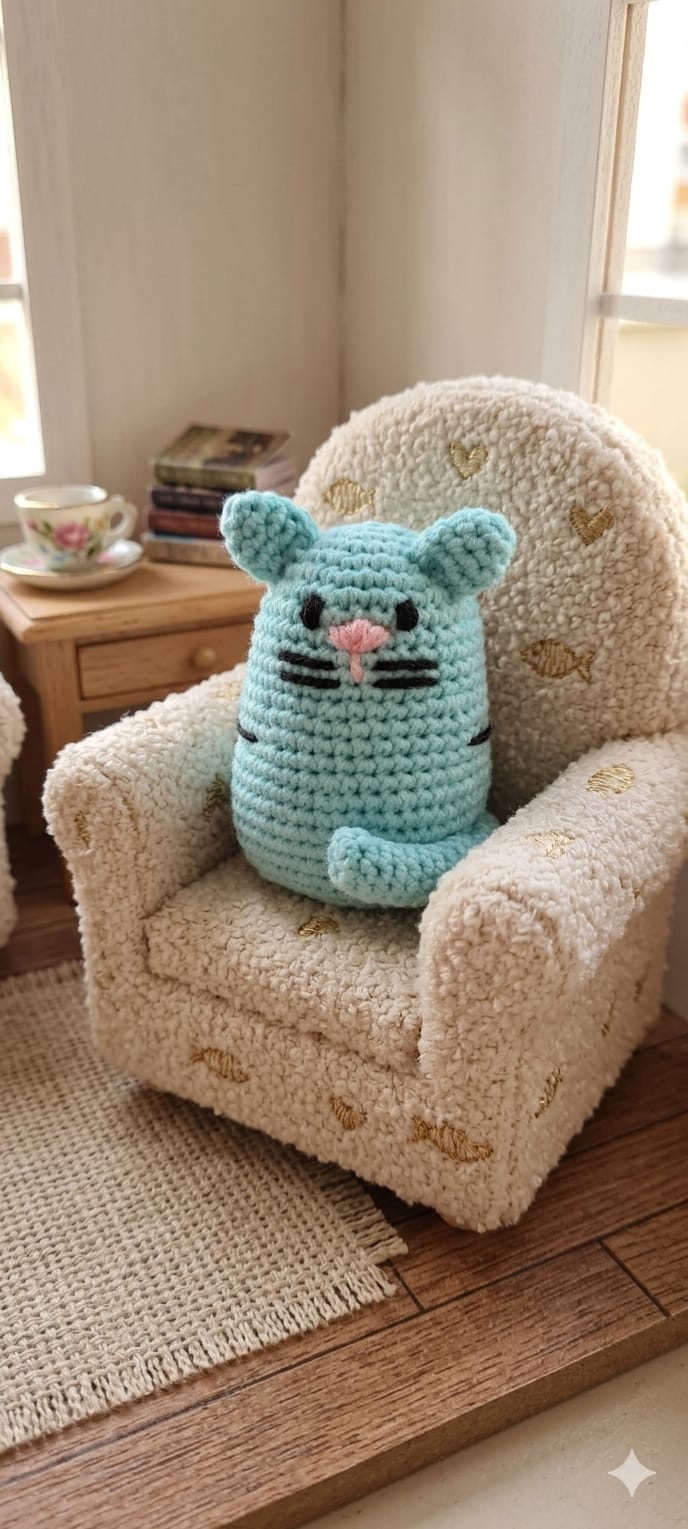 El Örgüsü Mavi Kedi Dekoratif Amigurumi