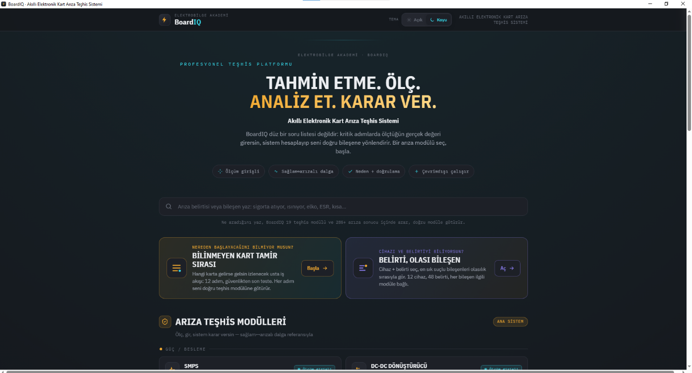 Elektronik Kart Arıza Tespit Programı | BoardIQ Akıllı Teşhis Sistemi (PC / Windows)