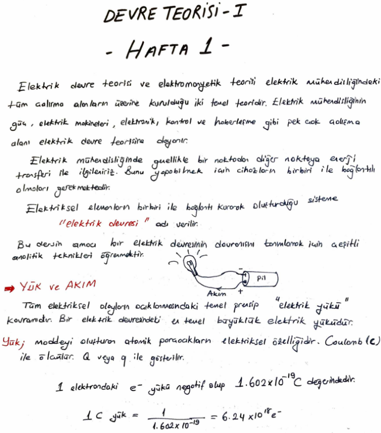 Elektrik Devreleri 1 Ders Notu ( El Yazması )