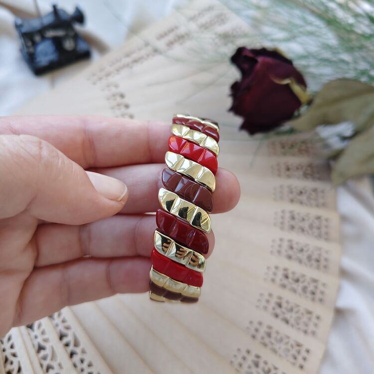 Retro bordo gold porselen kaplama bileklik
