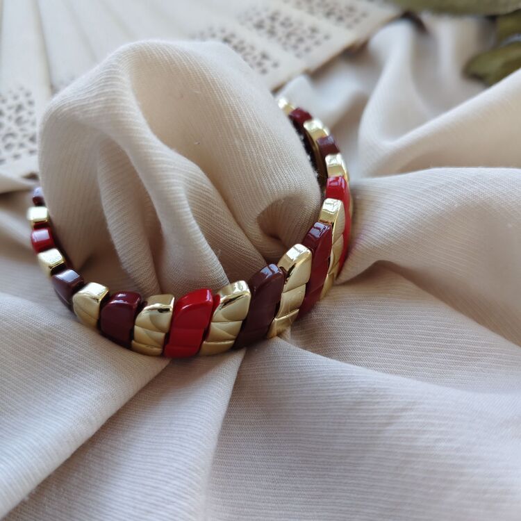Retro bordo gold porselen kaplama bileklik