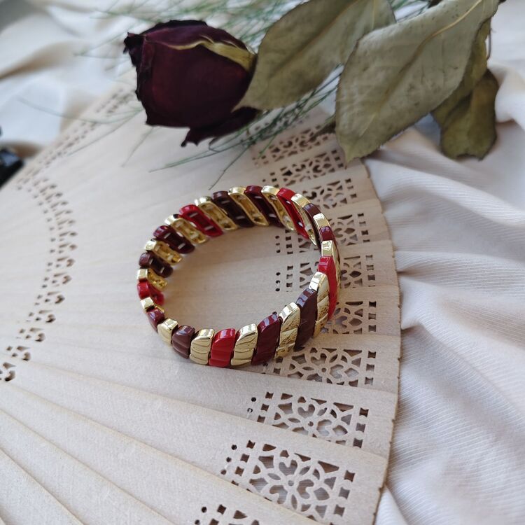 Retro bordo gold porselen kaplama bileklik