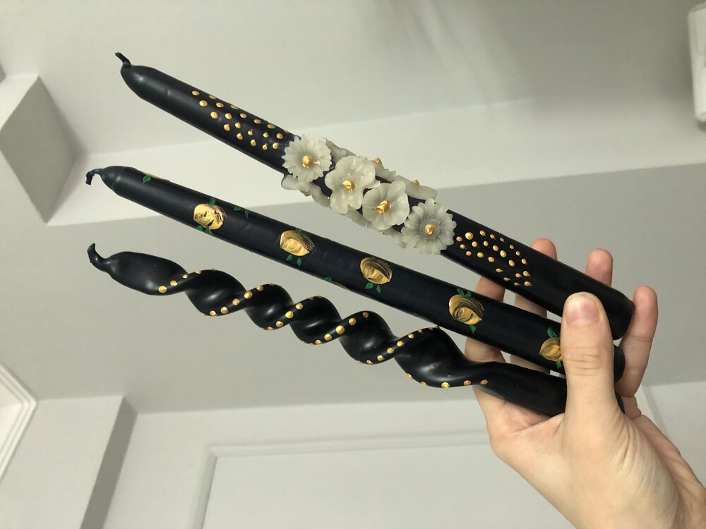 3 lü gold detaylı mum seti