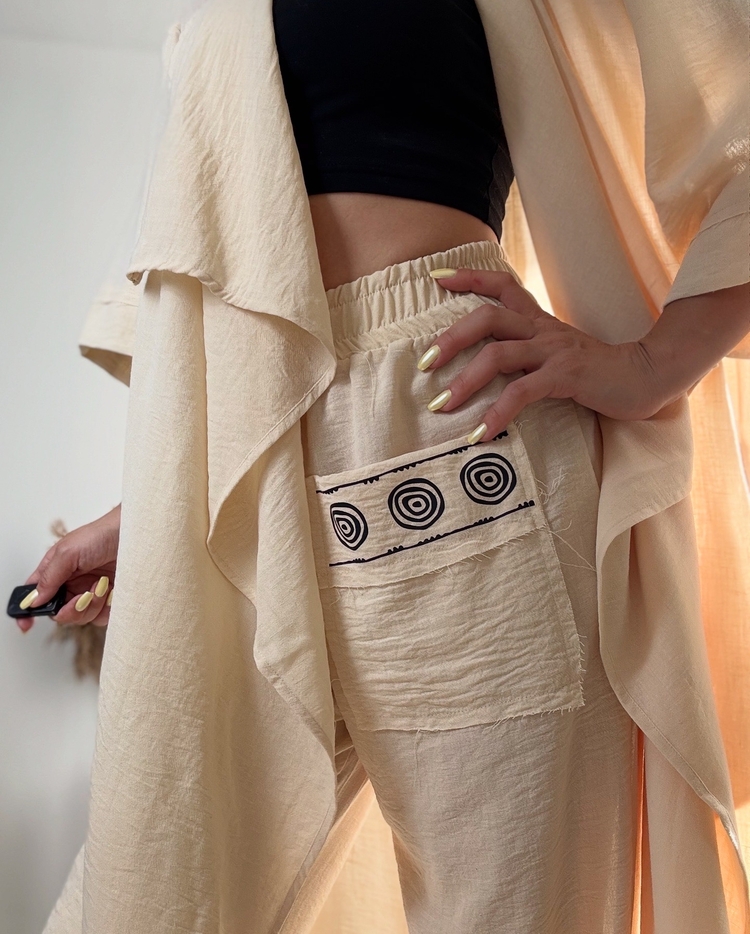 Pamuk Keten Kimono & Pantolon (BEJ)