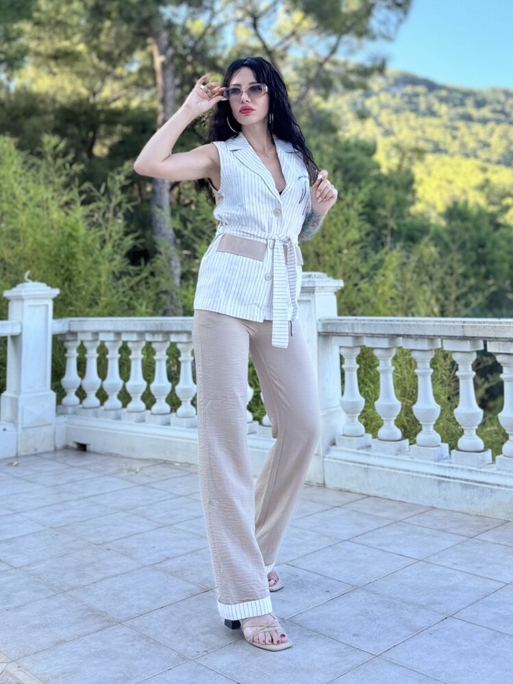 Tasarım Yelek Pantolon Takım (Bej)