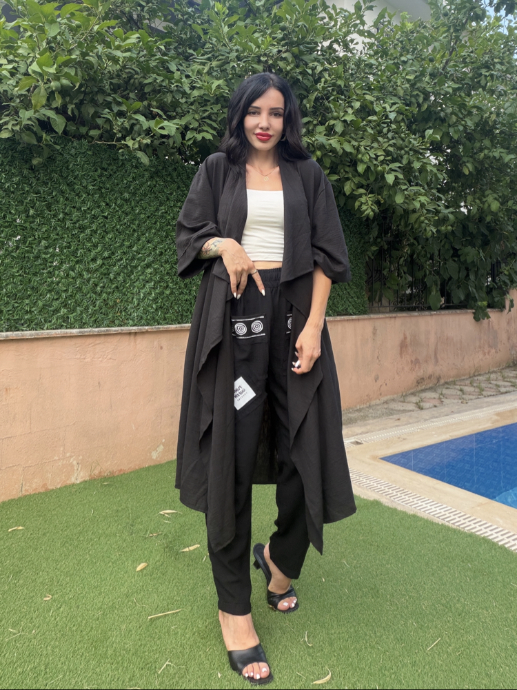 Tasarım Kimono & Pantolon Takım Bej
