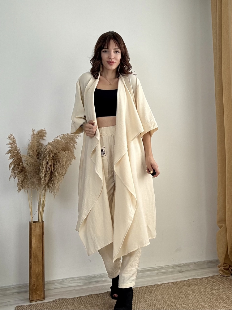 Pamuk Keten Kimono & Pantolon (BEJ)