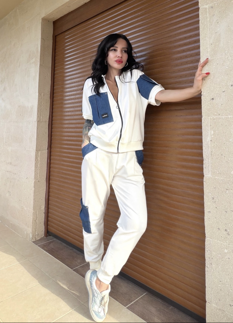 Denim Detay Tasarım Takım Ekru