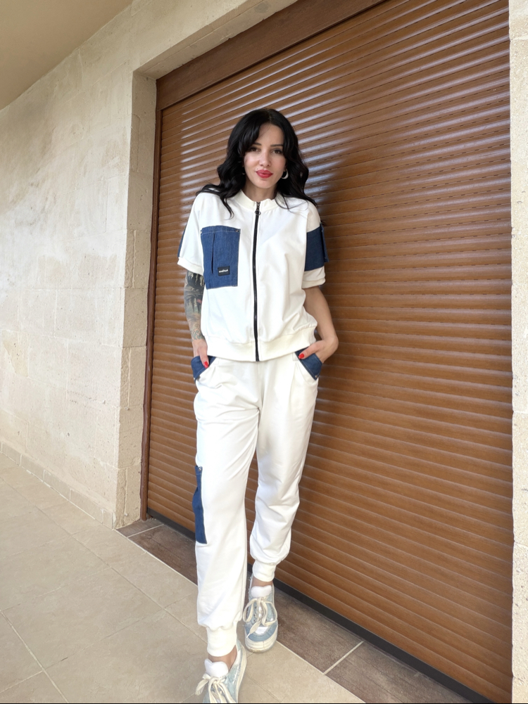 Denim Detay Tasarım Takım Ekru