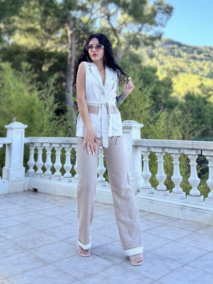 Tasarım Yelek Pantolon Takım (Bej)