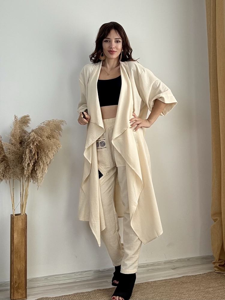 Pamuk Keten Kimono & Pantolon (BEJ)