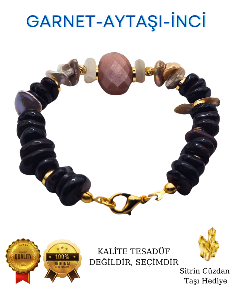 GARNET AYTAŞI İNCİ DOĞAL TAŞ TARZ BİLEKLİK