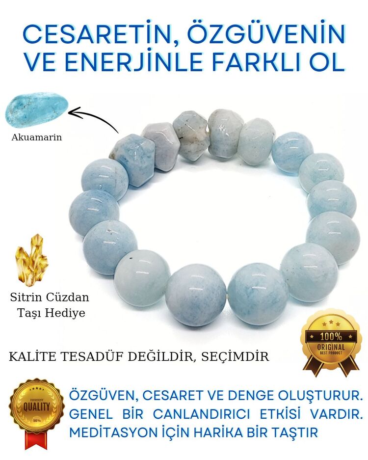 A KALİTE AKUAMARİN DOĞAL TAŞ BİLEKLİK