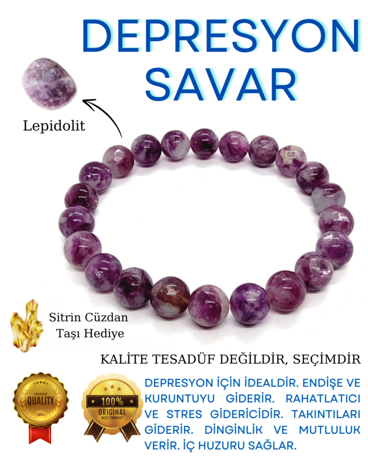 3A KALİTE LEPİDOLİT DOĞAL TAŞ BİLEKLİK