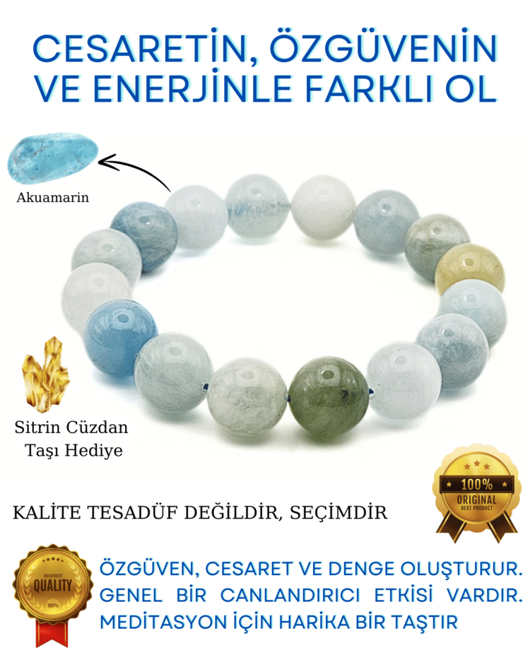 A KALİTE AKUAMARİN DOĞAL TAŞ BİLEKLİK