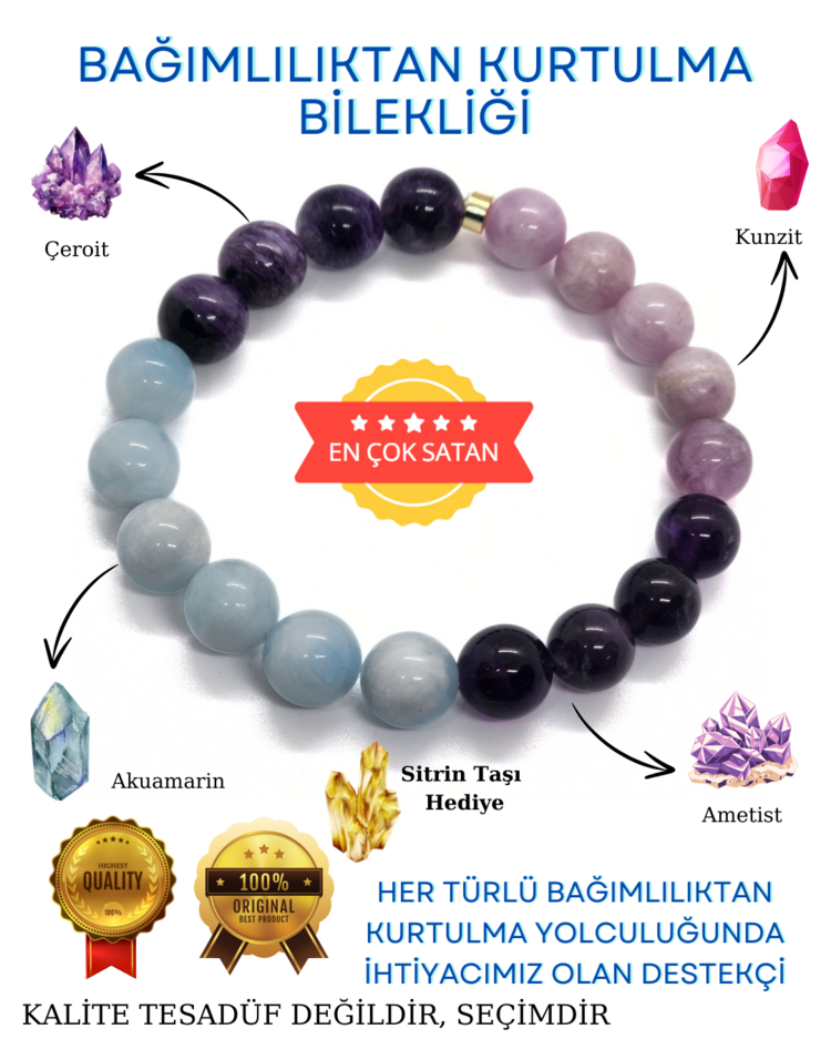 A KALİTE Bağımlılıktan Kurtulma Doğal Taş Bileklik