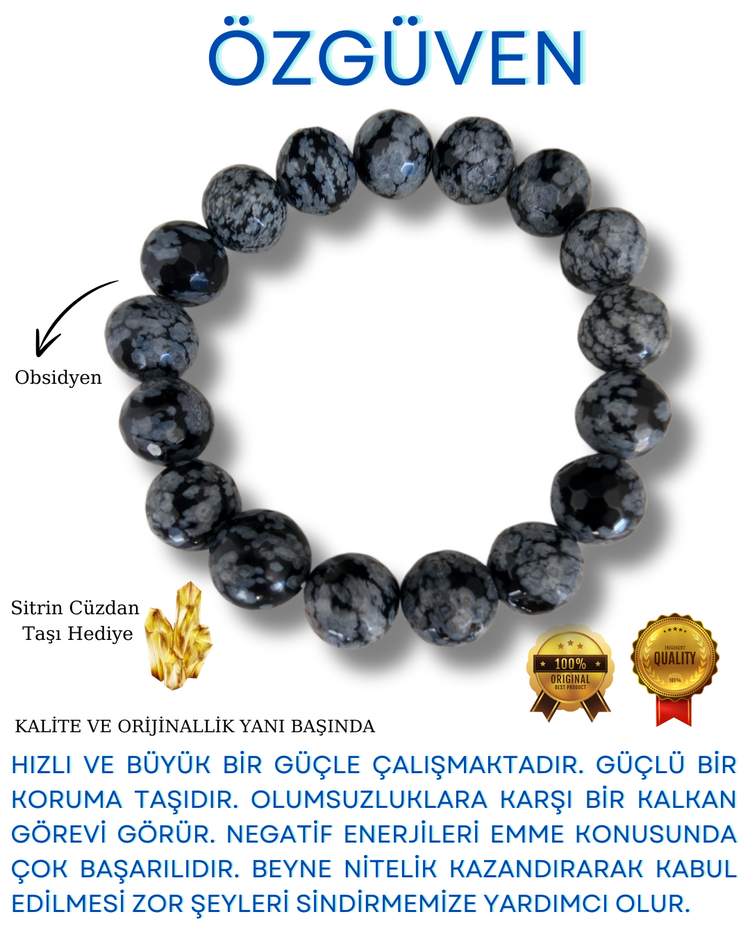 BENEKLİ OBSİDYEN DOĞAL TAŞ BİLEKLİK
