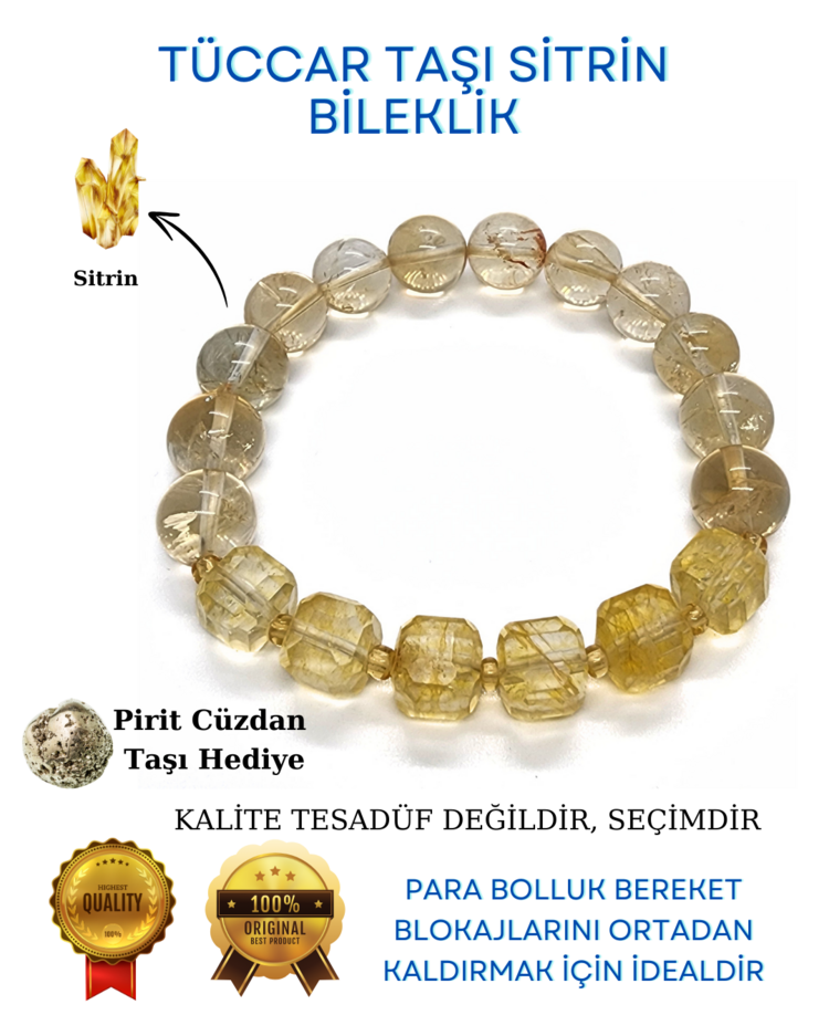 A KALİTE TÜCCAR TAŞI SİTRİN DOĞAL TAŞ BİLEKLİK