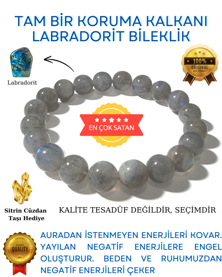 Labradorit 10 mm Doğal Taş Bileklik
