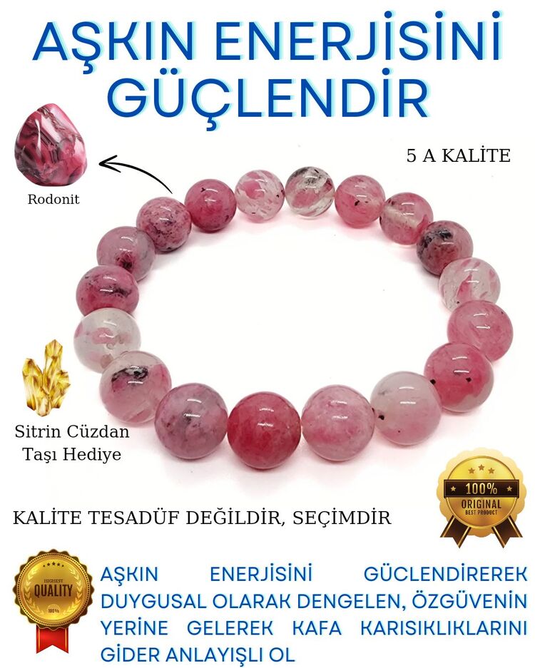 5A KALİTE RODONİT DOĞAL TAŞ BİLEKLİK