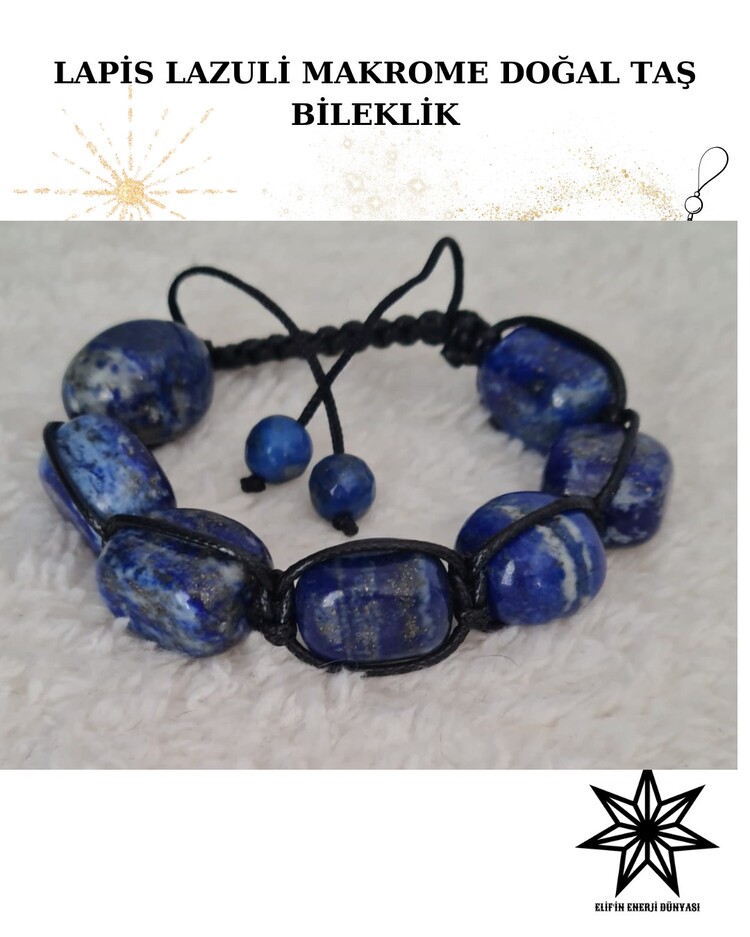 Lapis Lazuli Makrome Ayarlanabilir Bileklik