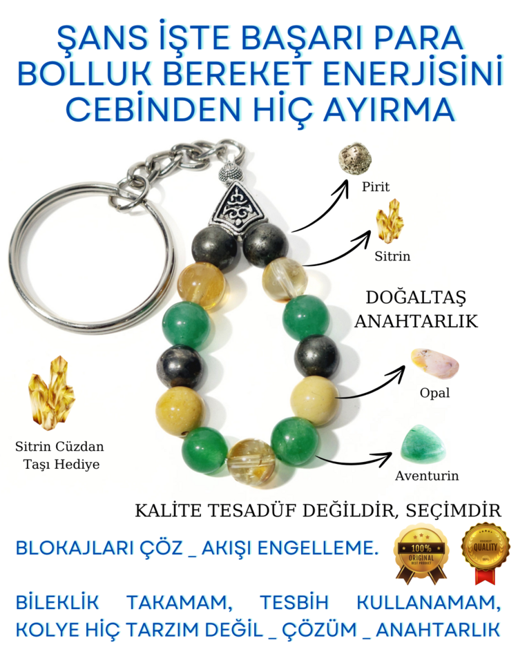 A KALİTE Doğaltaş Anahtarlık - Şans Bolluk Bereket Cebinde