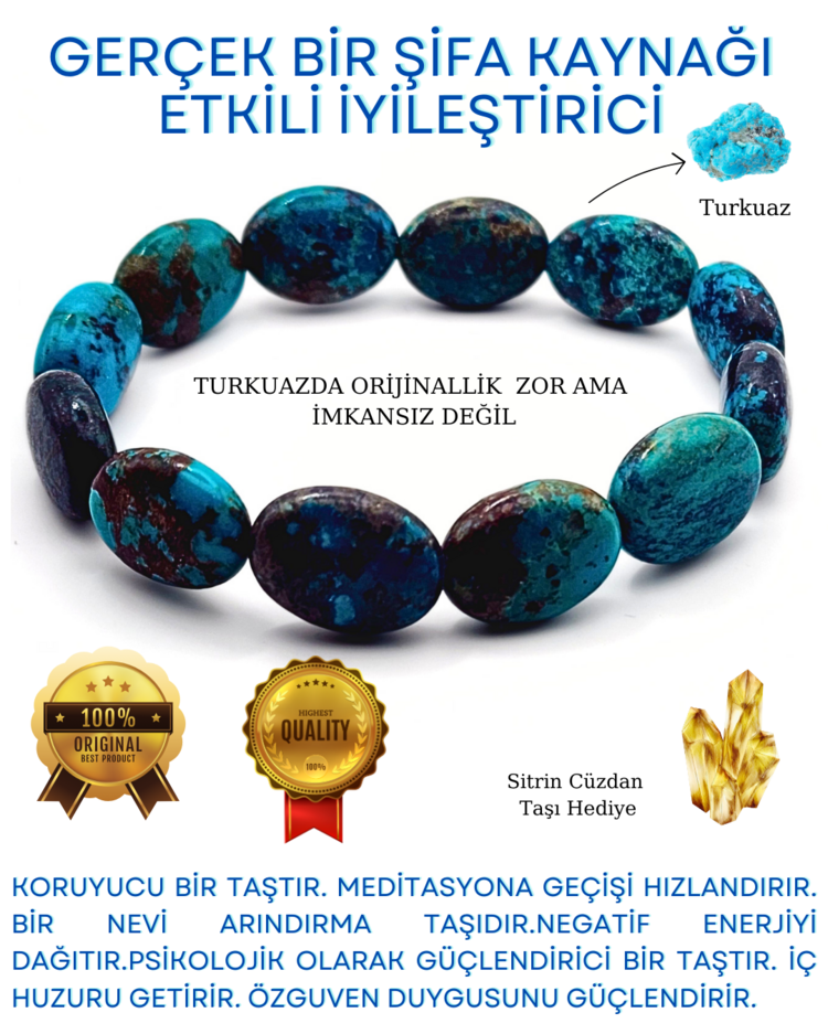 A KALİTE TURKUAZ DOĞAL TAŞ BİLEKLİK