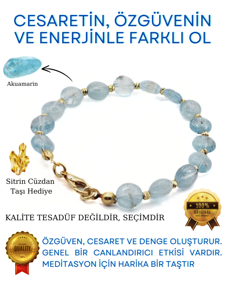 A KALİTE AKUAMARİN DOĞAL TAŞ BİLEKLİK