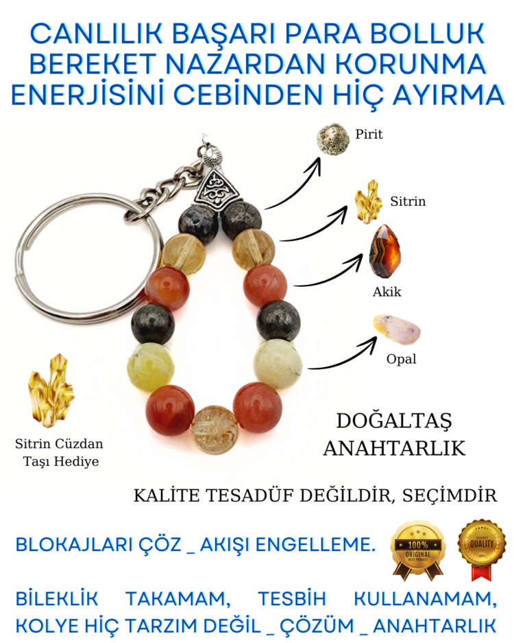 A KALİTE Doğaltaş Anahtarlık - Şans Bolluk Bereket Cebinde