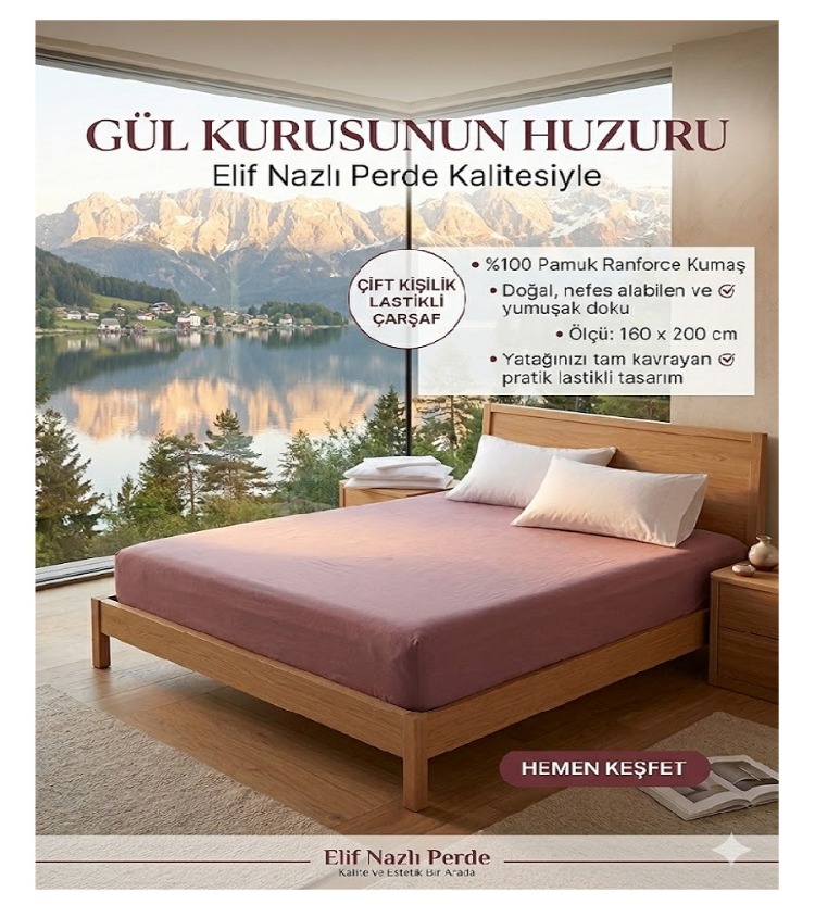 Çift Kişilik Lastikli Çarşaf – Gül kurusu 