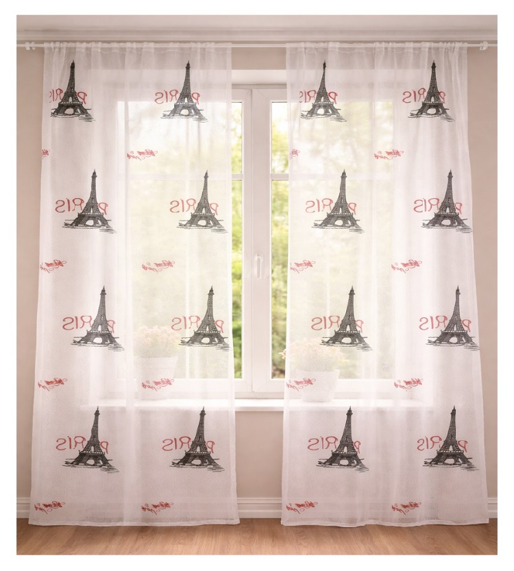 Taç Tül Perde-Paris Motifli