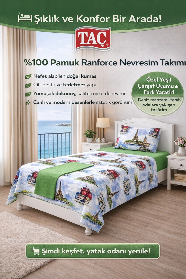 TEK KİŞİLİK NEVRESİM TAKIMI -PARİS MOTİFLİ