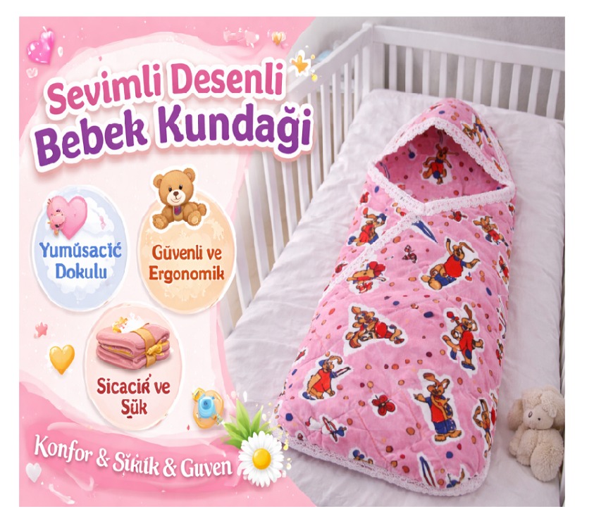 Flanel Bebek Kundağı-Pembe