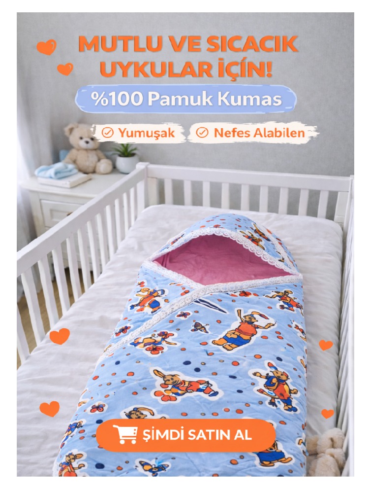 Flanel Bebek Kundağı-Mavi
