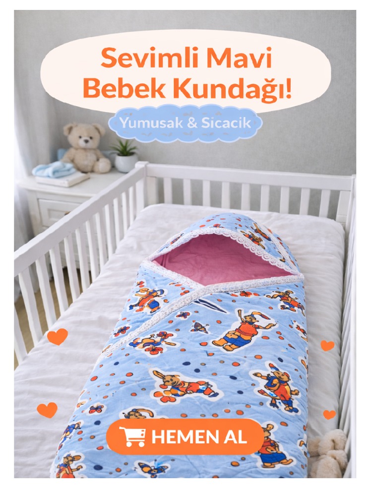 Flanel Bebek Kundağı-Mavi