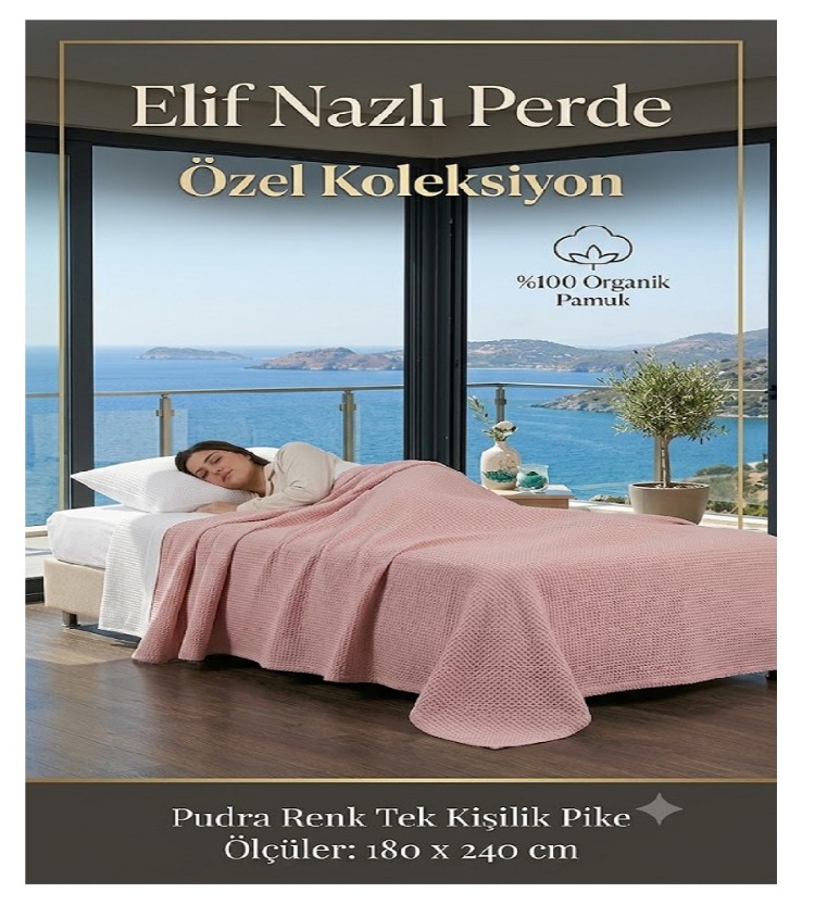 Tek Kişilik Pike -%100 Organik Pamuk-Dört Mevsim Kullanım için - Pudra
