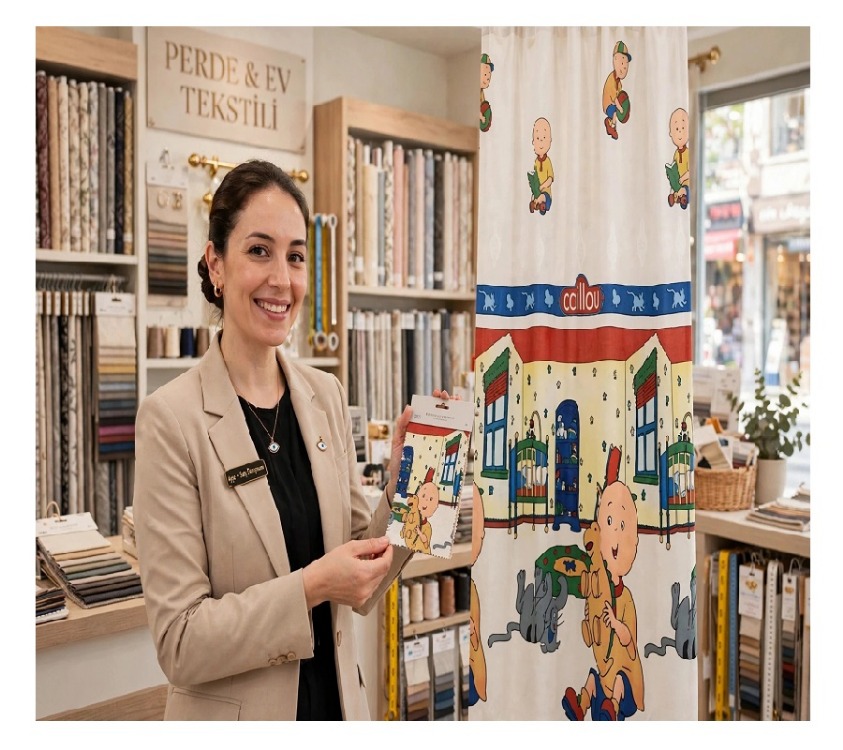 Taç Lisanslı Çizgi Kahraman Caıllou Tül Perde