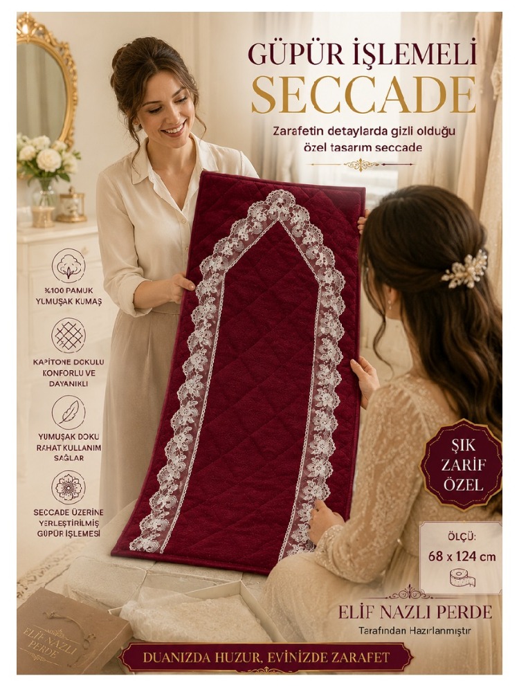 EL EMEĞİ GÜPÜRLÜ SECCADE – Zarafet ve Konfor Bir Arada-Bordo