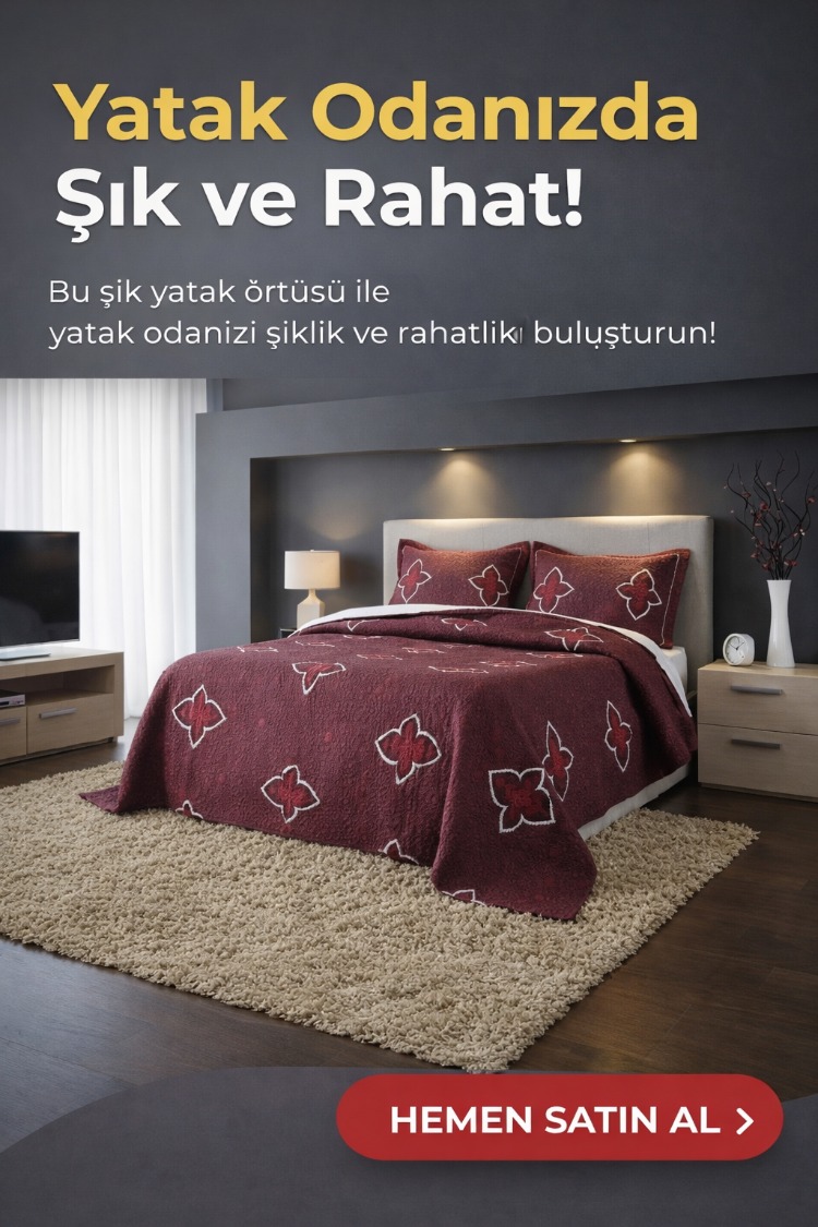 ÇİFT KİŞİLİK NAKIŞLI SATEN YATAK ÖRTÜSÜ-BORDO