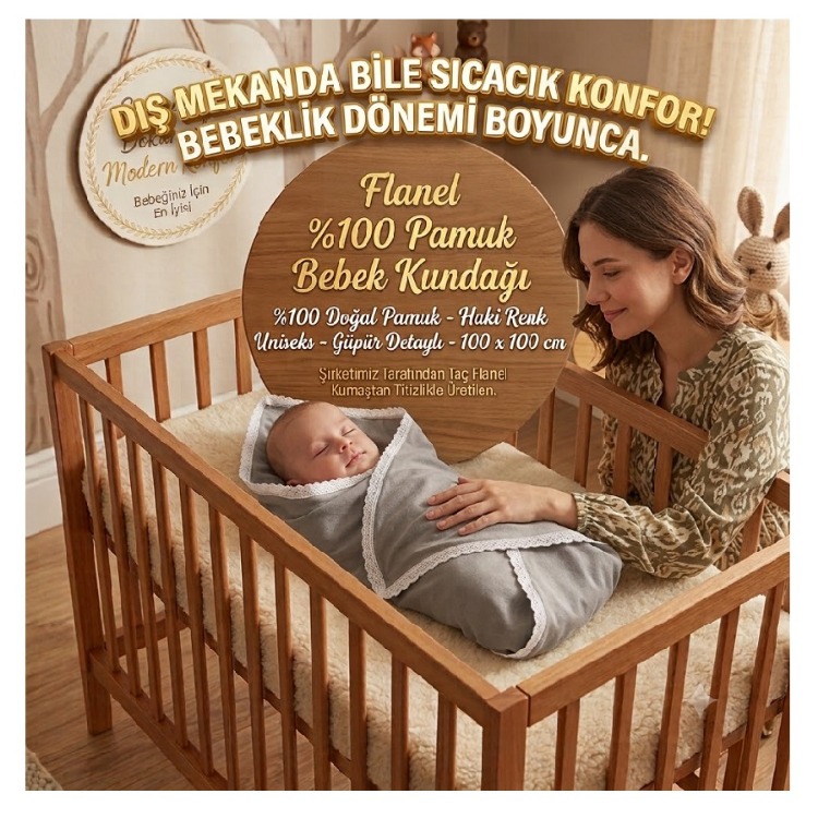 Flanel Bebek Kundağı-Haki 