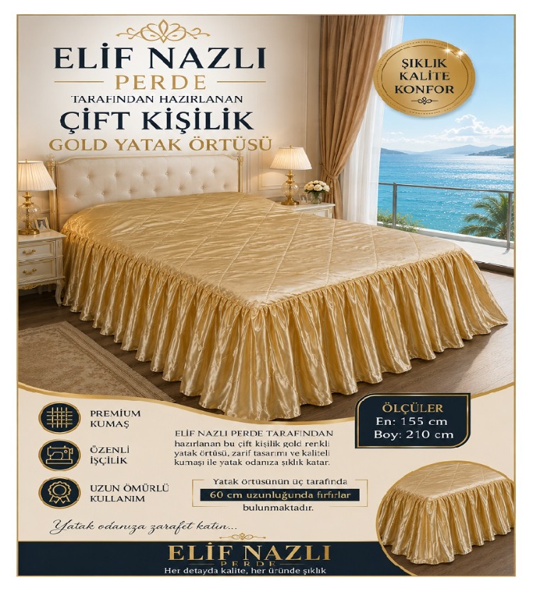 Çift Kişilik Yatak Örtüsü- Gold