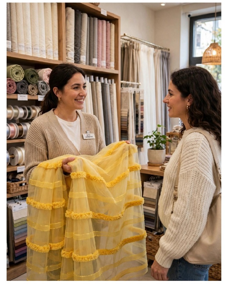 TAÇ COLLECTION -SARI RENKLİ ORGANİZE PELUŞ ŞERİTLİ TÜL