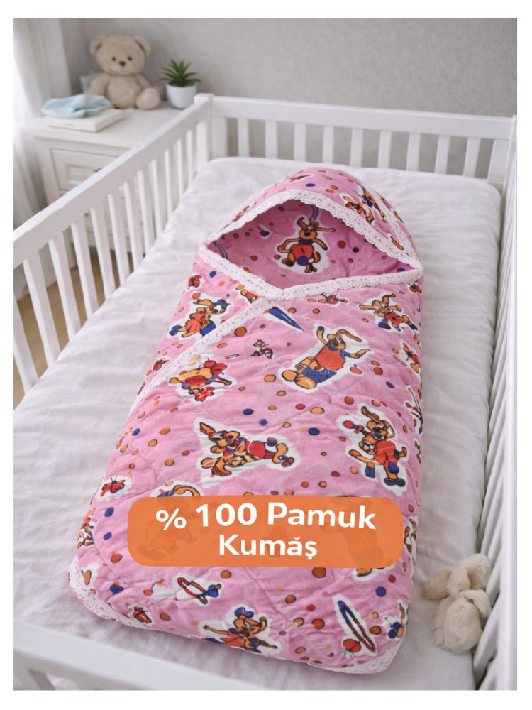 Flanel Bebek Kundağı-Pembe